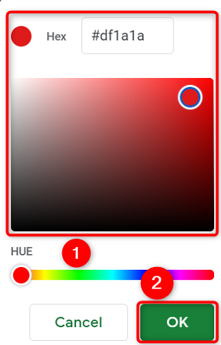 Выберите цвет и нажмите «ОК».