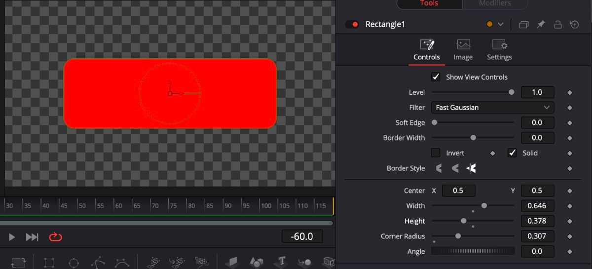 Красный прямоугольник в DaVinci Resolve, показывающий форму кнопки