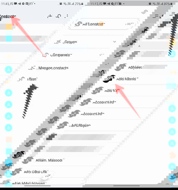 Корзина в Samsung Contacts