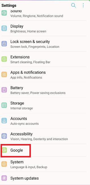 Раздел Google в настройках Android