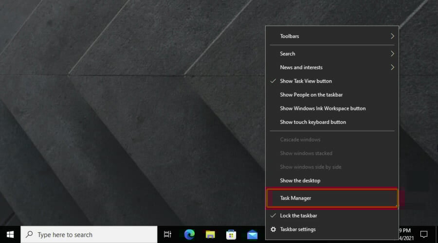 Открыть Диспетчер задач