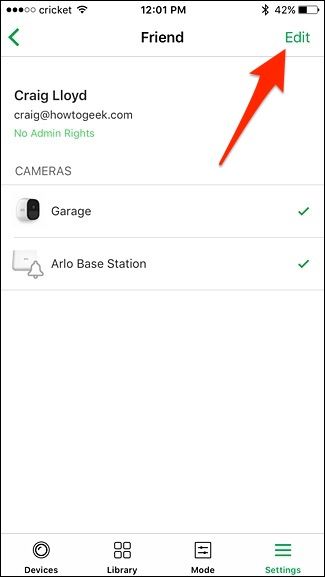 Экран редактирования доступа, кнопка Удалить друга