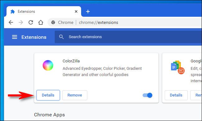 На странице расширений Chrome нажмите «Подробнее» рядом с расширением
