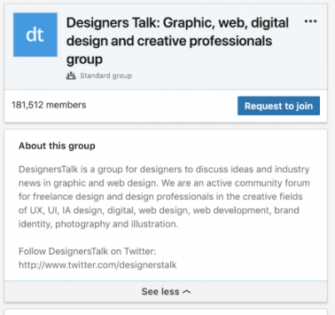 Пример группы LinkedIn DesignersTalk с большим количеством участников
