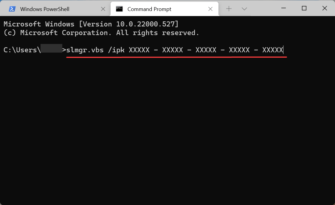 Вставьте команду slmgr для активации Windows