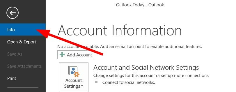 outlook info tab