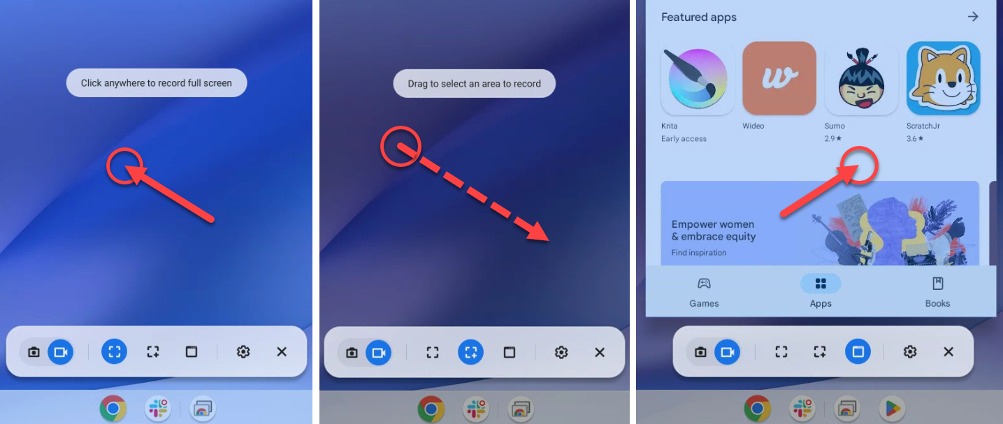 Инструкции по началу записи для трёх режимов.