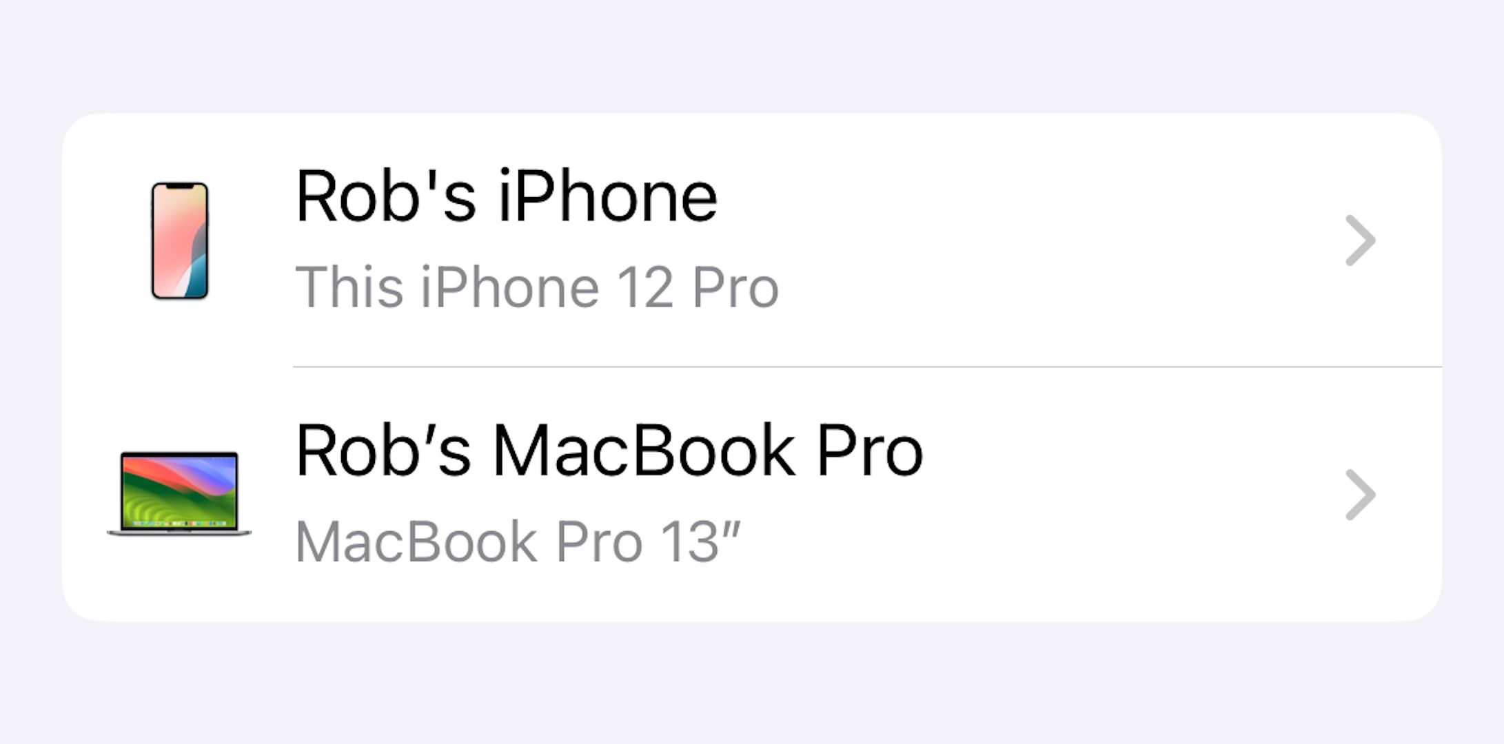 Устройства Apple, подключённые к Apple Account.