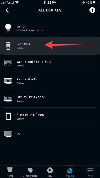 Выберите ваше устройство Echo из списка устройств.