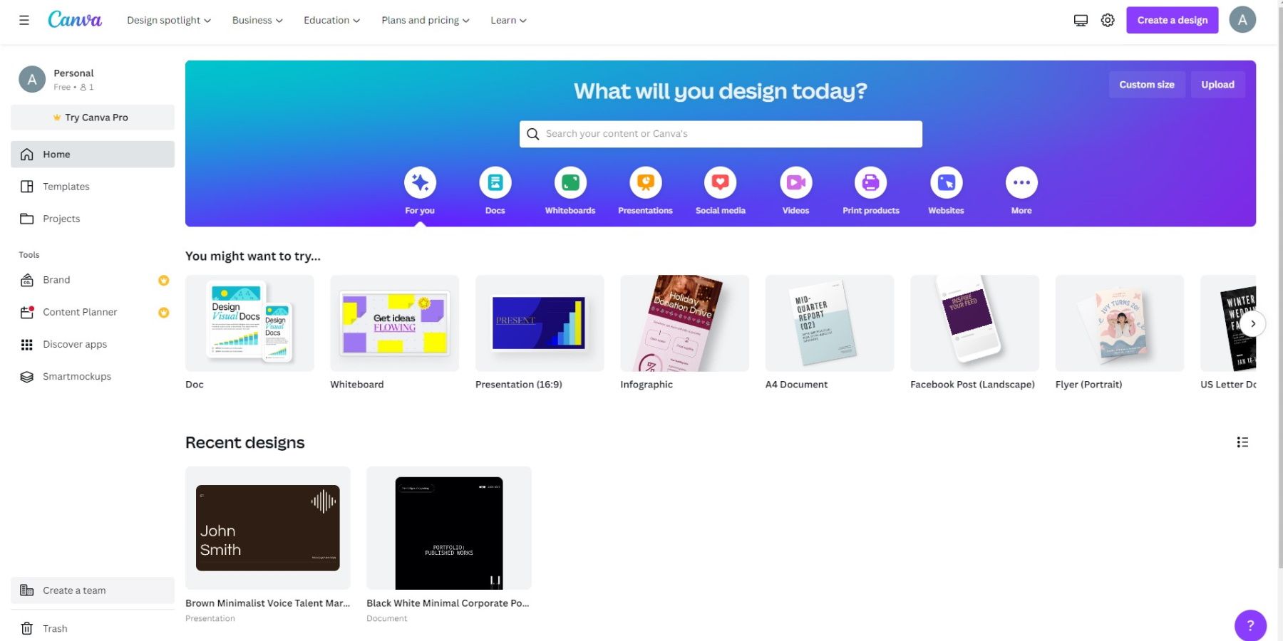 Выбор шаблонов в Canva