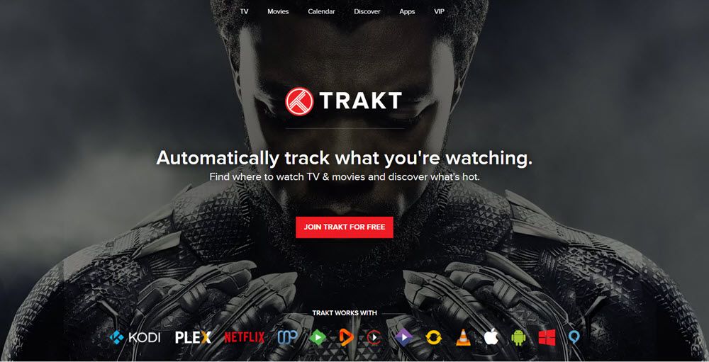 Домашняя страница Trakt для отслеживания фильмов