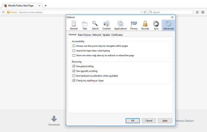 Отключение аппаратного ускорения в настройках Firefox