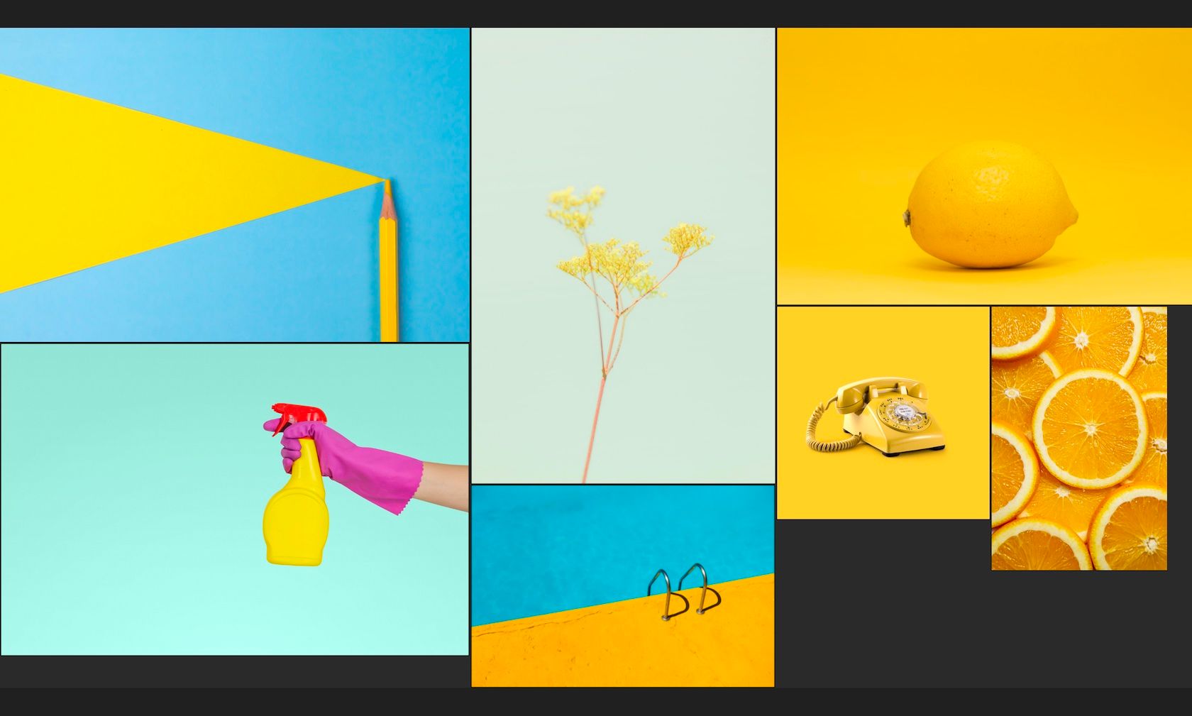 Несколько изображений, аккуратно расположенных на mood board с помощью PureRef.
