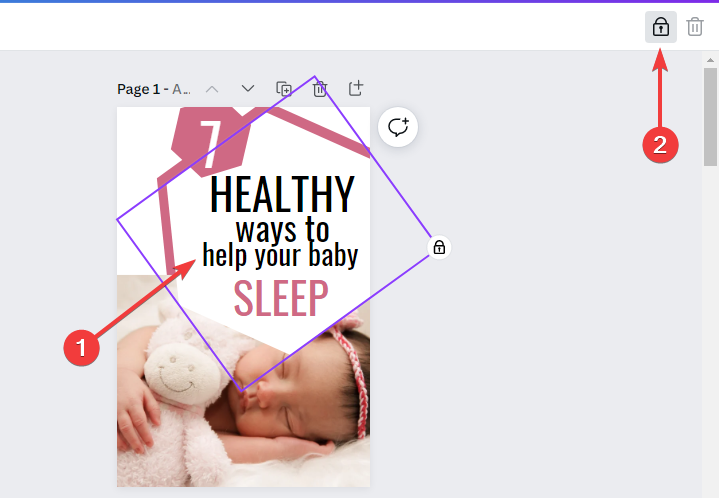 Выделение элемента с текстом в редакторе Canva