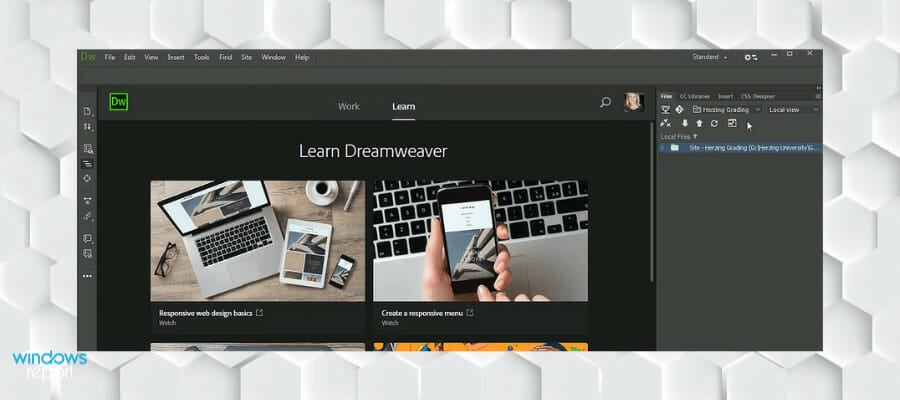 Интерфейс Adobe Dreamweaver на экране