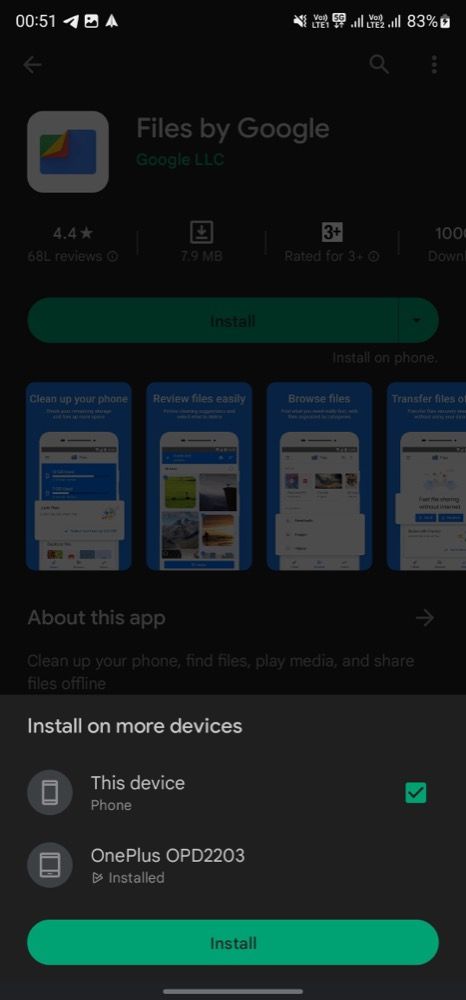 Выбор устройств для дистанционной установки приложения в Play Store