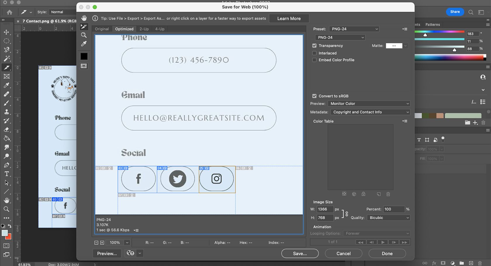 Photoshop Save For Web menu.