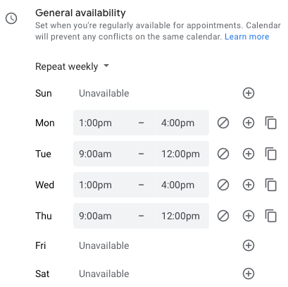 Дни и время общей доступности