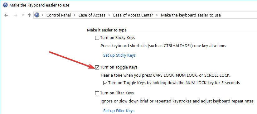 Опция Включить звуковые сигналы при переключении клавиш в Windows