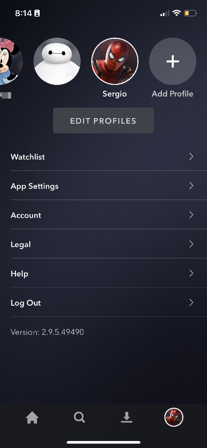Профиль Disney Plus на iPhone