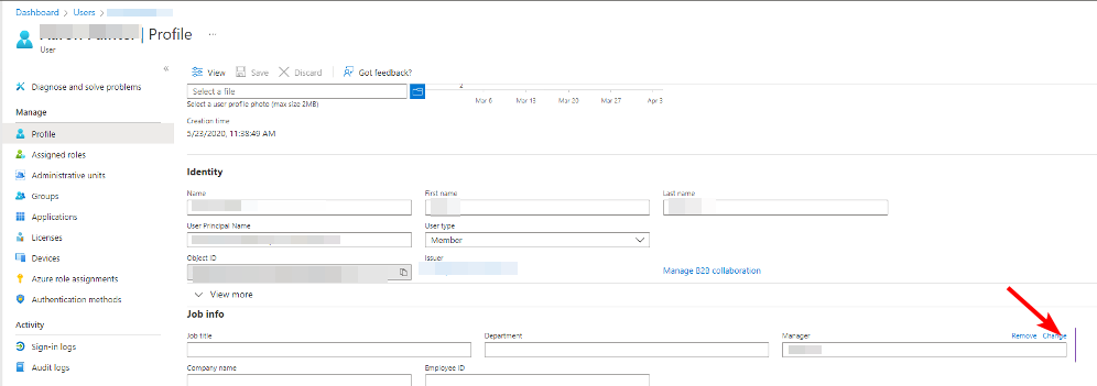 Раздел Job information с полем Manager в профиле пользователя