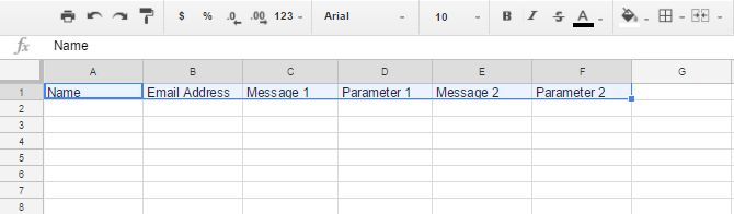 Шаблон столбцов: имя, email, части сообщения