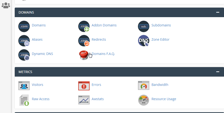 Интерфейс cPanel, раздел Поддомены