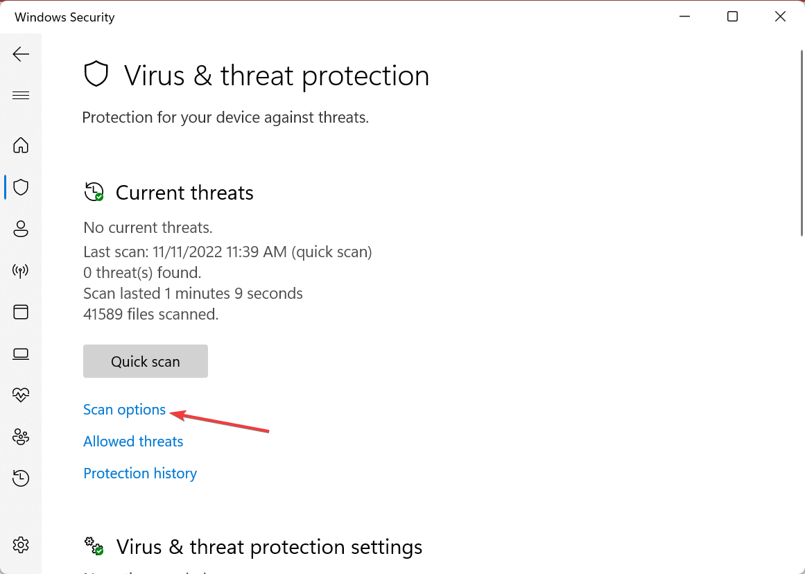 Опции сканирования в Защитнике Windows с выбором полной проверки