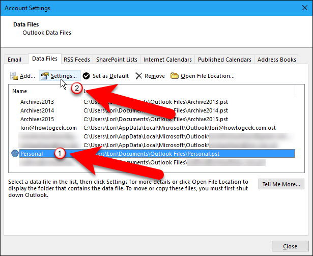 Выбор файла данных и кнопки Settings