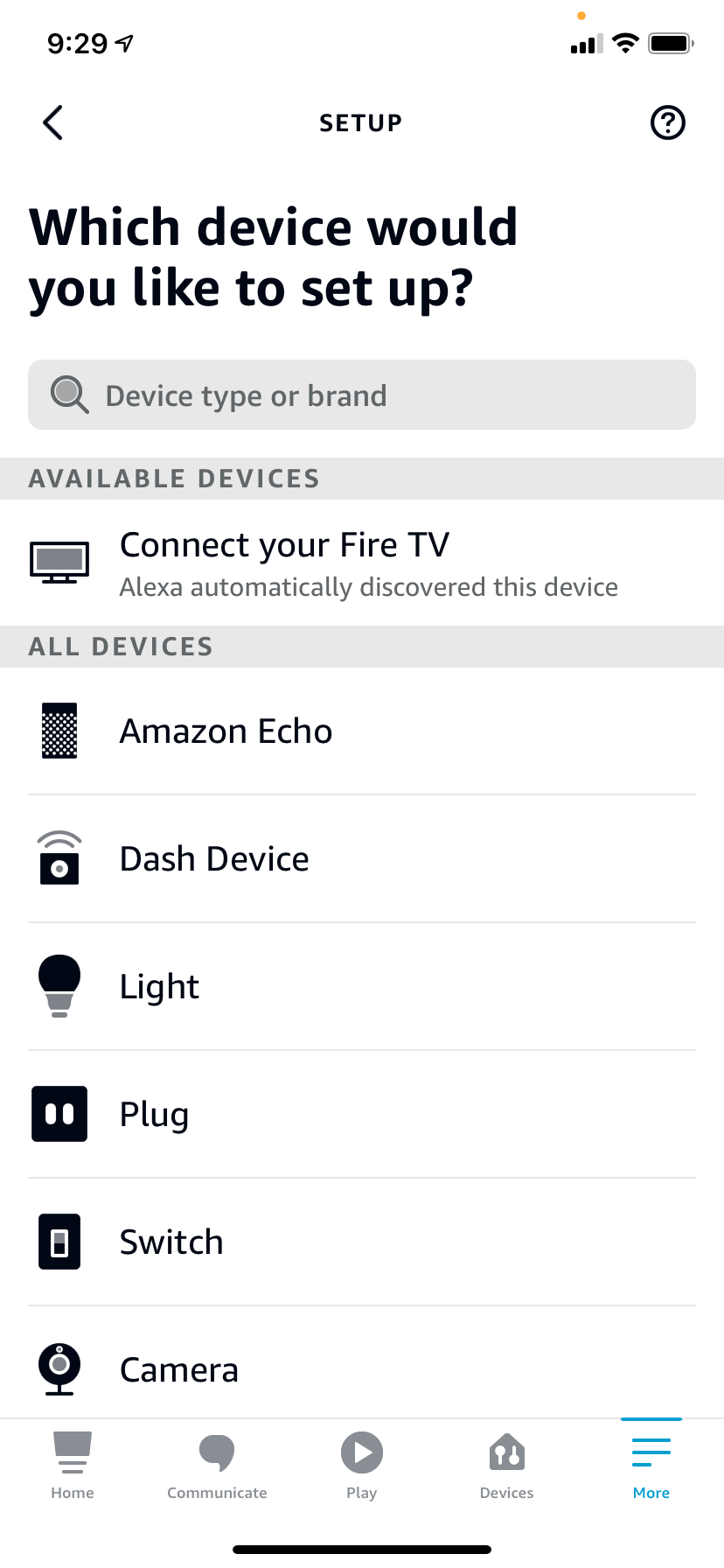 Экран настройки устройства в приложении Alexa