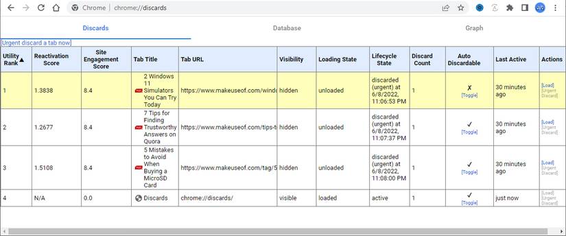Настройки автоотбрасывания вкладок в Chrome.