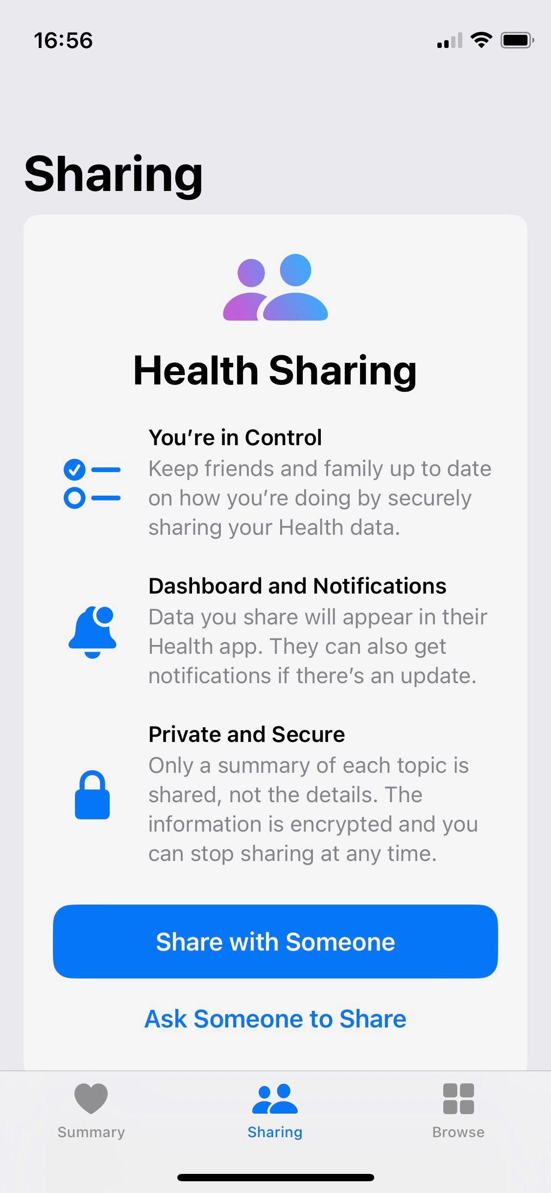 Скриншот экрана приглашения к обмену в Apple Health
