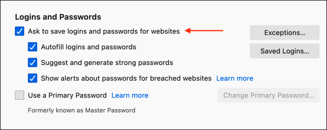 Отключить запросы на сохранение логинов в Firefox
