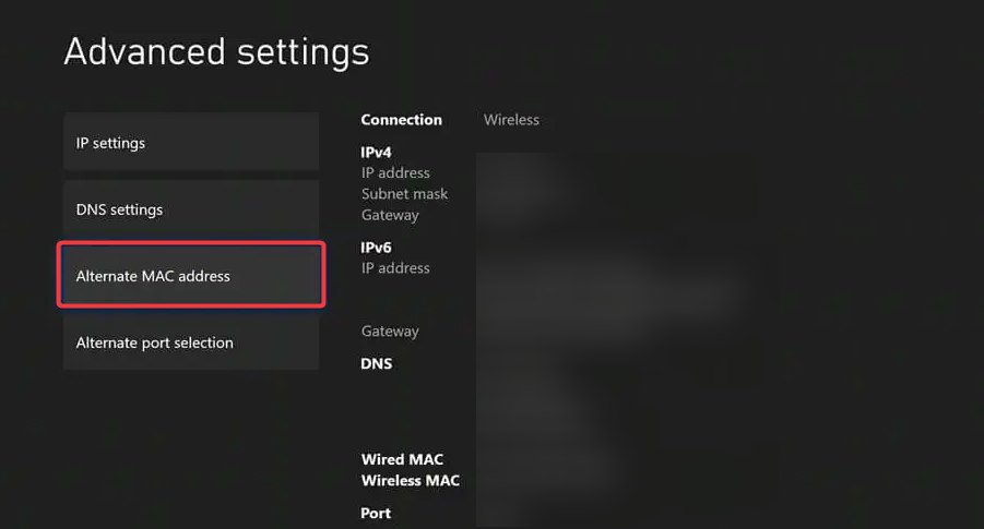 Опция Запасной MAC-адрес в настройках сети