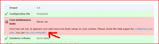 Сообщение о том, что Cron ещё не запускался