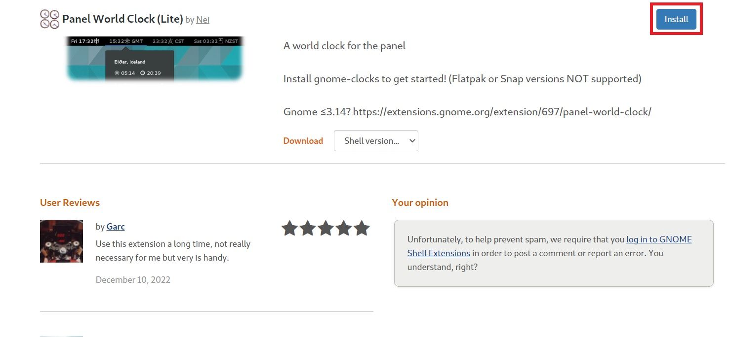 установка Panel World Clock (Lite)