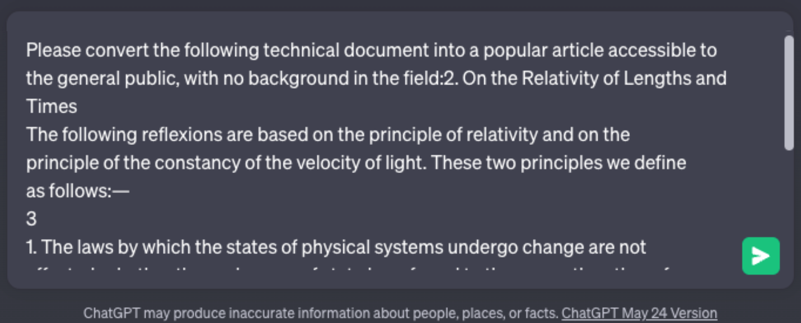 Преобразование фрагмента текста Эйнштейна