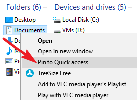Пример: закреплённые папки в Быстром доступе