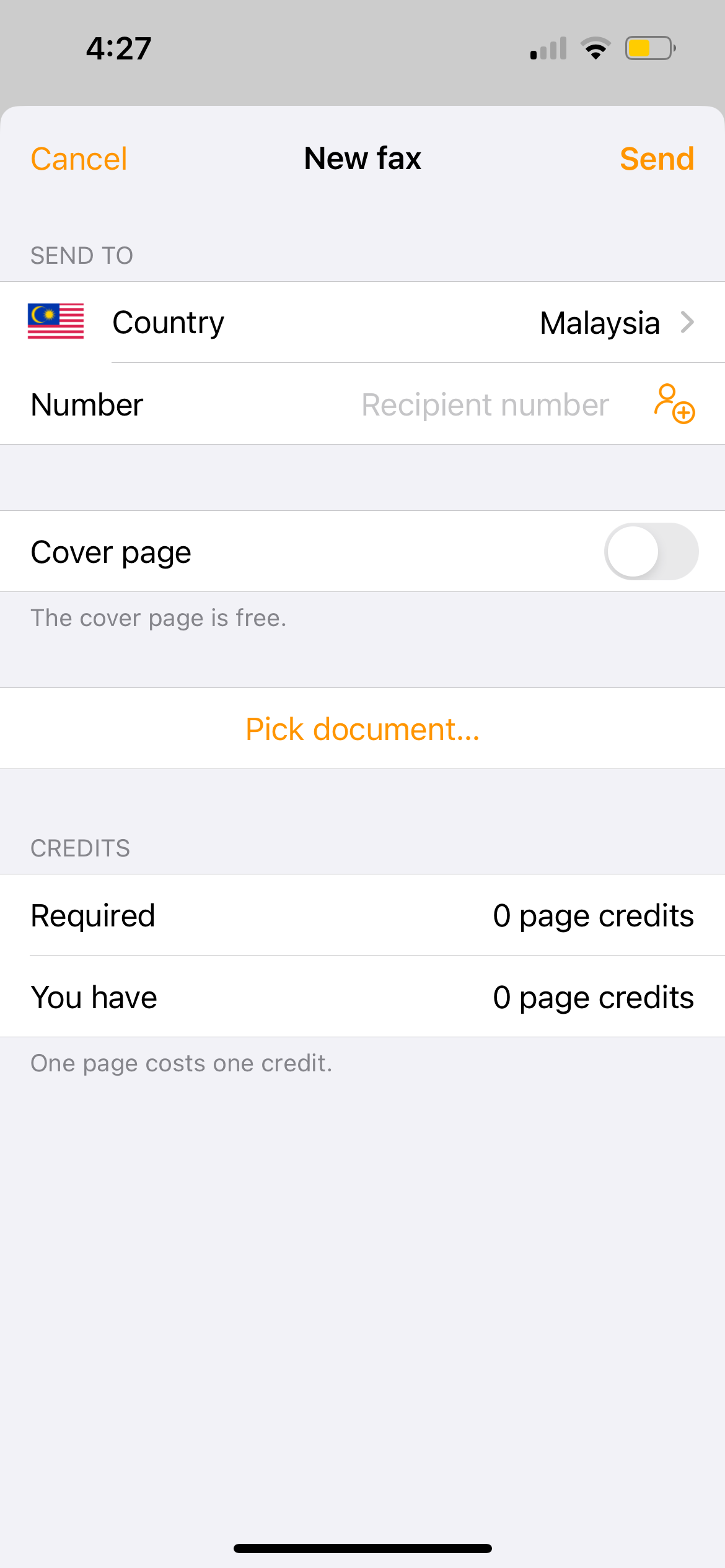 страница создания факса в Genius Fax