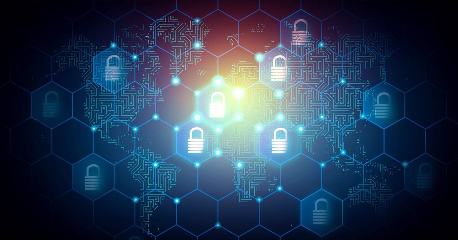 Цифровое изображение взаимосвязанных замков и кибербезопасности