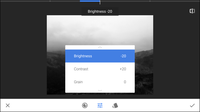 Управление яркостью, контрастом и зерном
