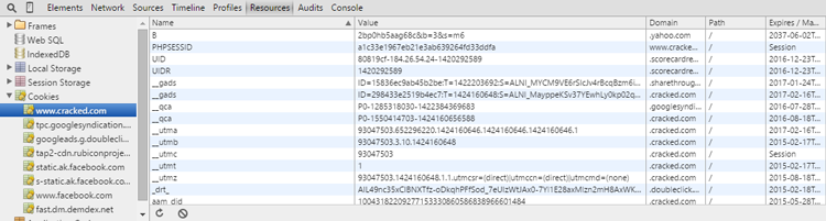 Просмотр cookies в инструментах разработчика Chrome