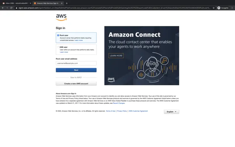 Страница входа AWS