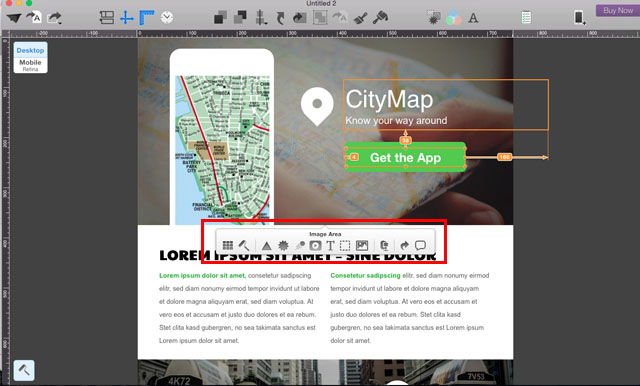 Рабочая область с панелями для изображения и текста