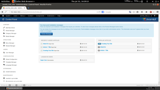 Панель администратора Joomla