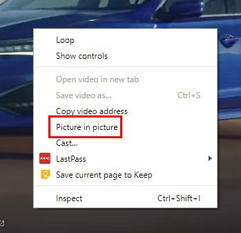 Контекстное меню YouTube с опцией PiP