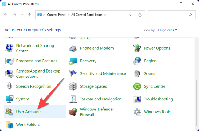 Раздел «Учётные записи пользователей» в Панели управления Windows.