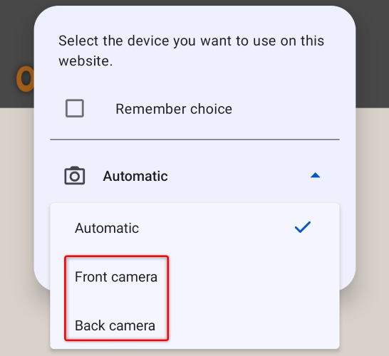 Выберите фронтальную или заднюю камеру.