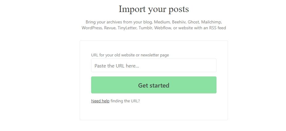 скриншот импорта постов в Substack
