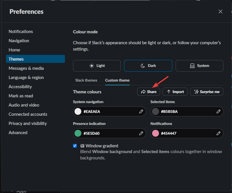 Кнопка Share - копирование строки темы для отправки